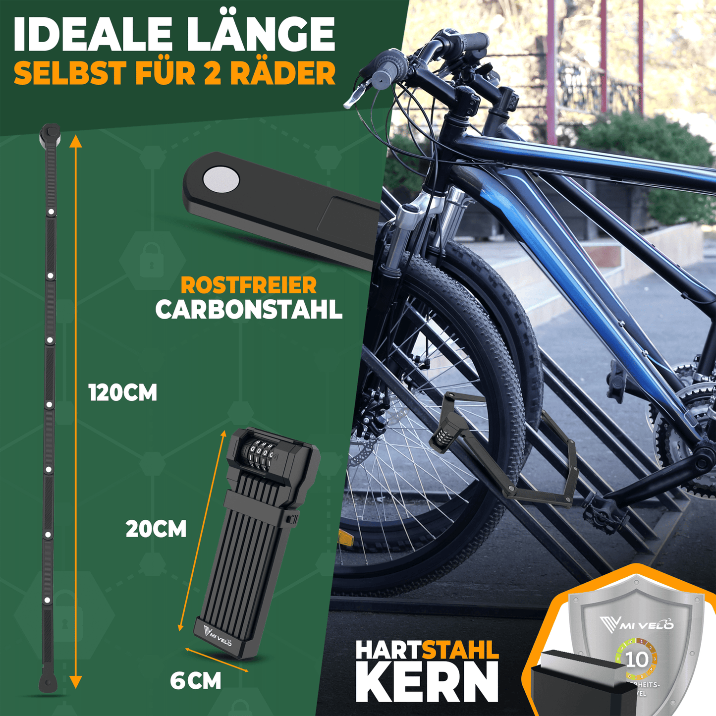 Serrure pliante à code numérique MIVELO - longueur 120 cm - étanche - niveau de sécurité 10/10 - acier au carbone - noir