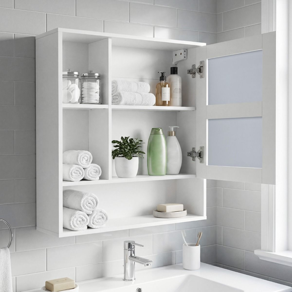 Armoire de salle de bains Coast avec miroir - armoire murale - peu encombrante - blanche