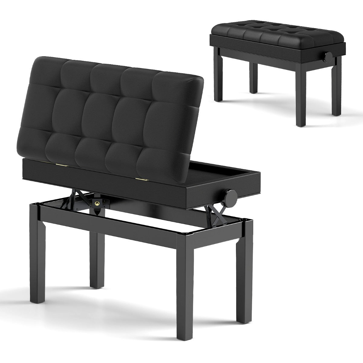 Banc réglable pour piano à queue avec rangement et coussin rembourré imperméable - 6 x 36 x 48-58 cm - Noir