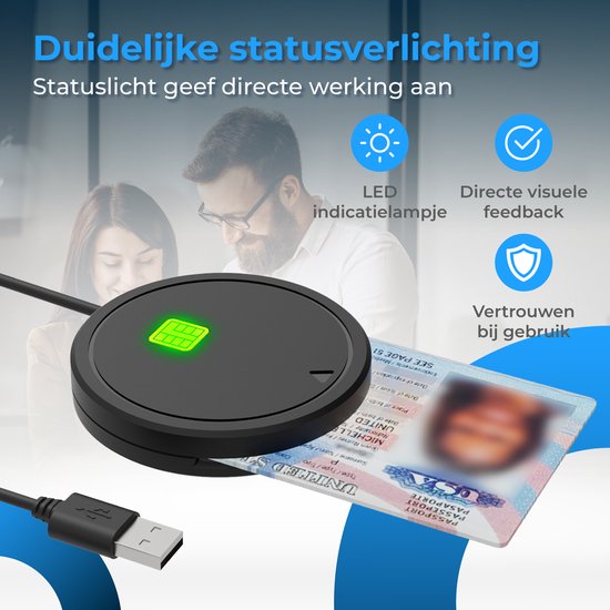 Lecteur de cartes d'identité Nuvance Id - Lecteur eID Belgique - Pour cartes d'identité belges, cartes bancaires et badges d'entreprise - Lecteur de cartes d'identité USB