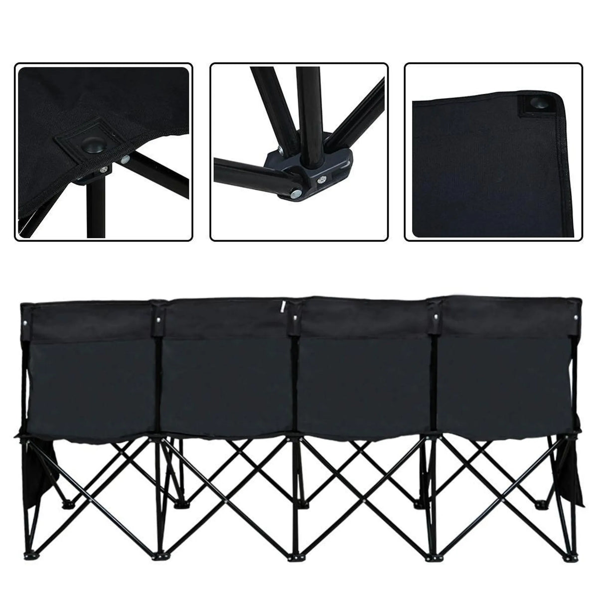 Yaheetech Banc de camping pliable pour 4 personnes - 184 x 49 x 82,5 cm - équipé d'un tissu 600D Oxford et d'un sac de transport et de 2 compartiments de rangement - pour le camping et les tournois sportifs - métal noir