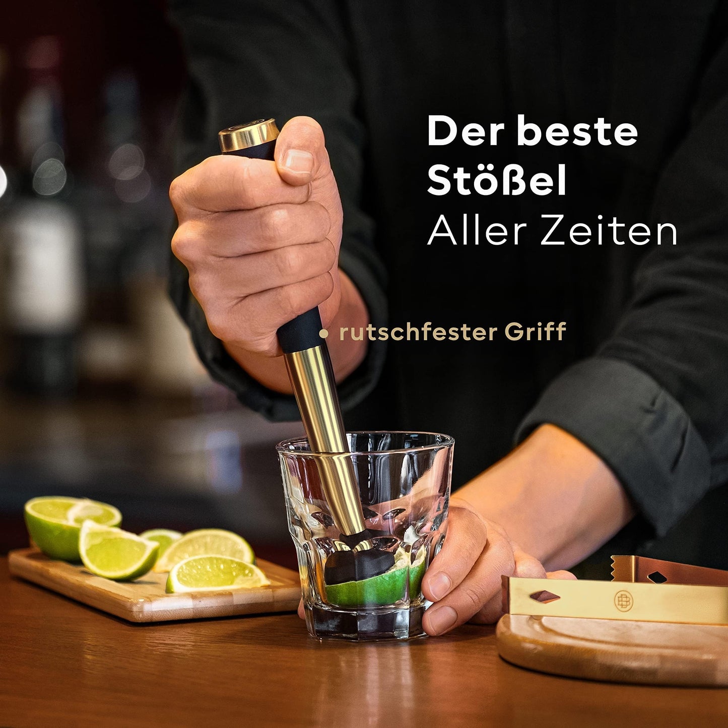 Set à cocktails BarDeluxe® - Set de barman 12 pièces avec shaker en acier inoxydable de 750 ml - doré - livret de recettes et pochette de rangement inclus