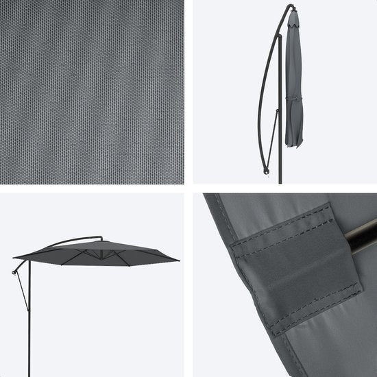 LifeGoods Parasol flottant - jusqu'à 8 personnes - Ø300cm - imperméable - avec housse et base en croix - jardin ou plage - Gris foncé