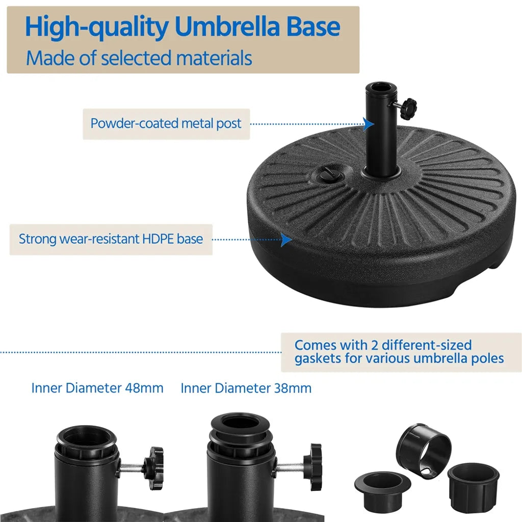 Yaheetech Parasol Base - Remplissable avec de l'eau/du sable - 22 kg - 50 cm - Support d'écran universel - Noir