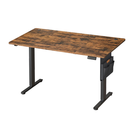 Bureau assis-debout électrique Joyfurnos 140 x 60 cm - Réglable en hauteur avec fonction mémoire - USB-C - Marron