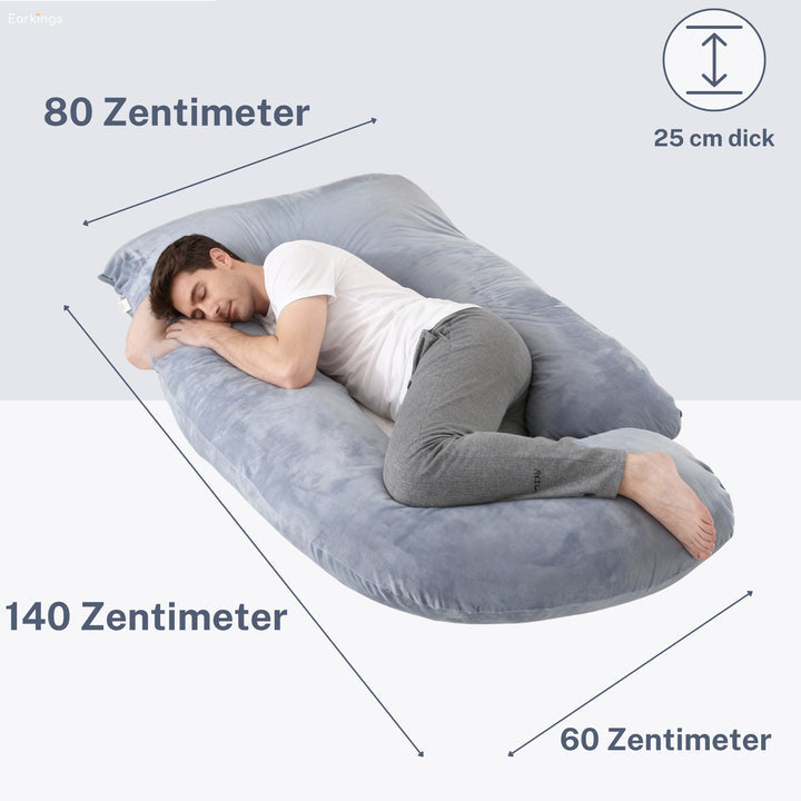Earkings Oreiller - 140x80cm - Noir - Forme en U - Sans contenu