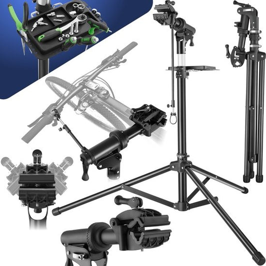 tectake® - Support de réparation de bicyclettes Tristan - Attaches rapides - Tête de serrage - Rotation 360° - Hauteur réglable - Max. 50kg. - Support de montage - Convient aux vélos électriques - 404920