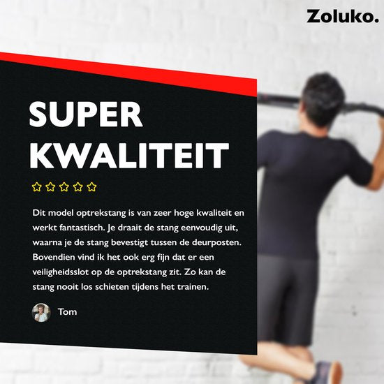 Zoluko Professional Pull Up Bar - Capacité de charge de 200kg - Livret électronique inclus - Fixation facile - Barre de traction pour le fitness - Station de traction pour le sport à domicile - Barre de traction pour le menton - Noir/Rouge