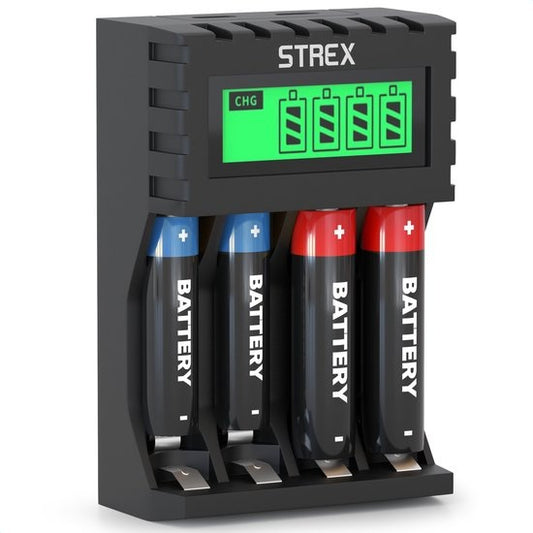 Strex Battery Charger - AA/AAA Batteries - USB Rechargeable - LCD Display - Universal Battery Charger For Rechargeable Batteries