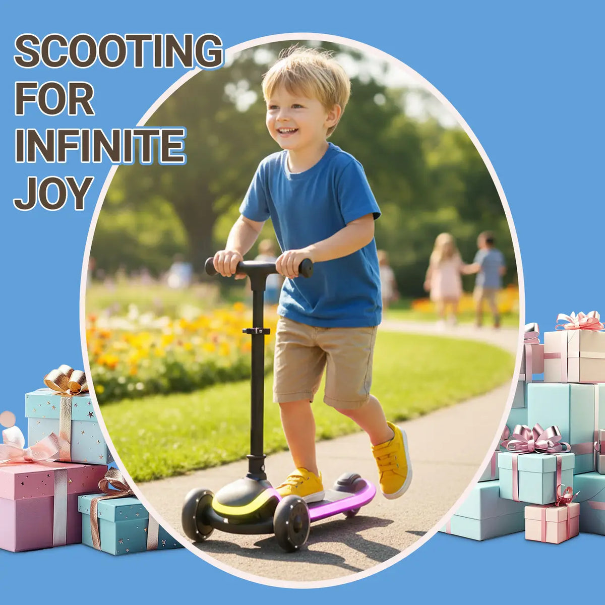 Trottinette pour enfants Neuleb YFQ à 3 roues avec roues à LED - Pliable - Noire