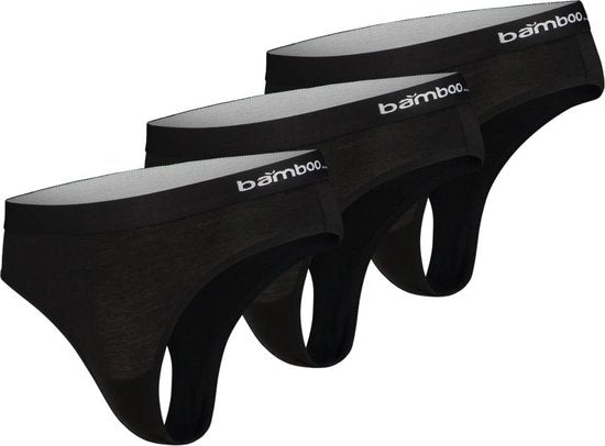 Apollo Ladies Thong Black Bamboo 3-pack - Size XL
