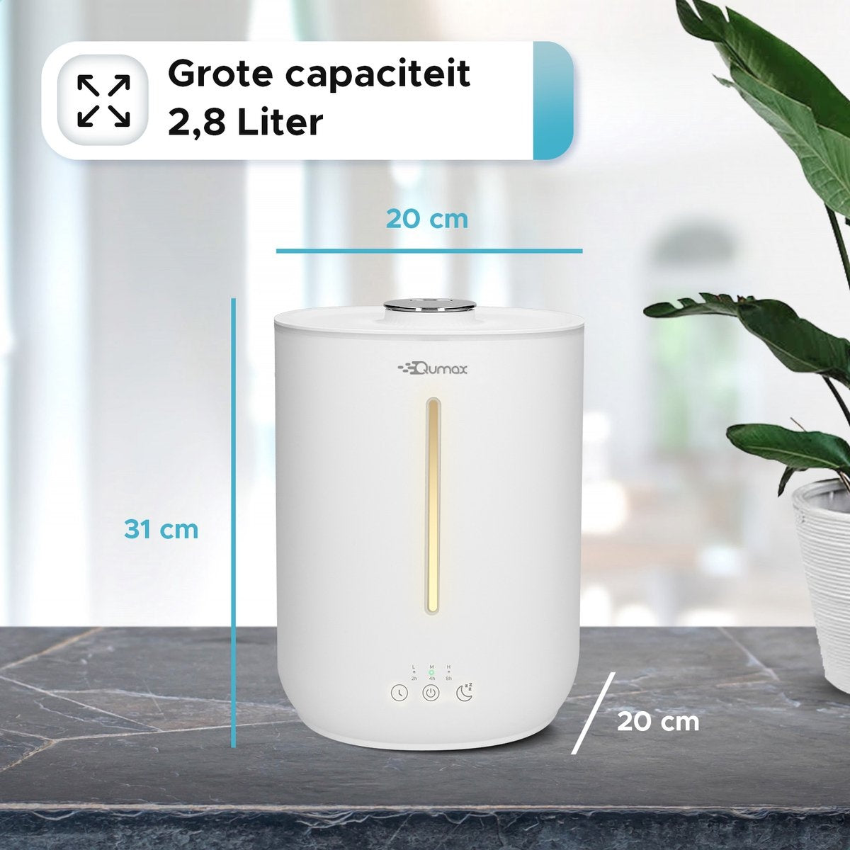 Qumax Humidificateur avec Aromathérapie - Humidificateur - Nébulisateur - Différents niveaux - Design silencieux - 2.8L