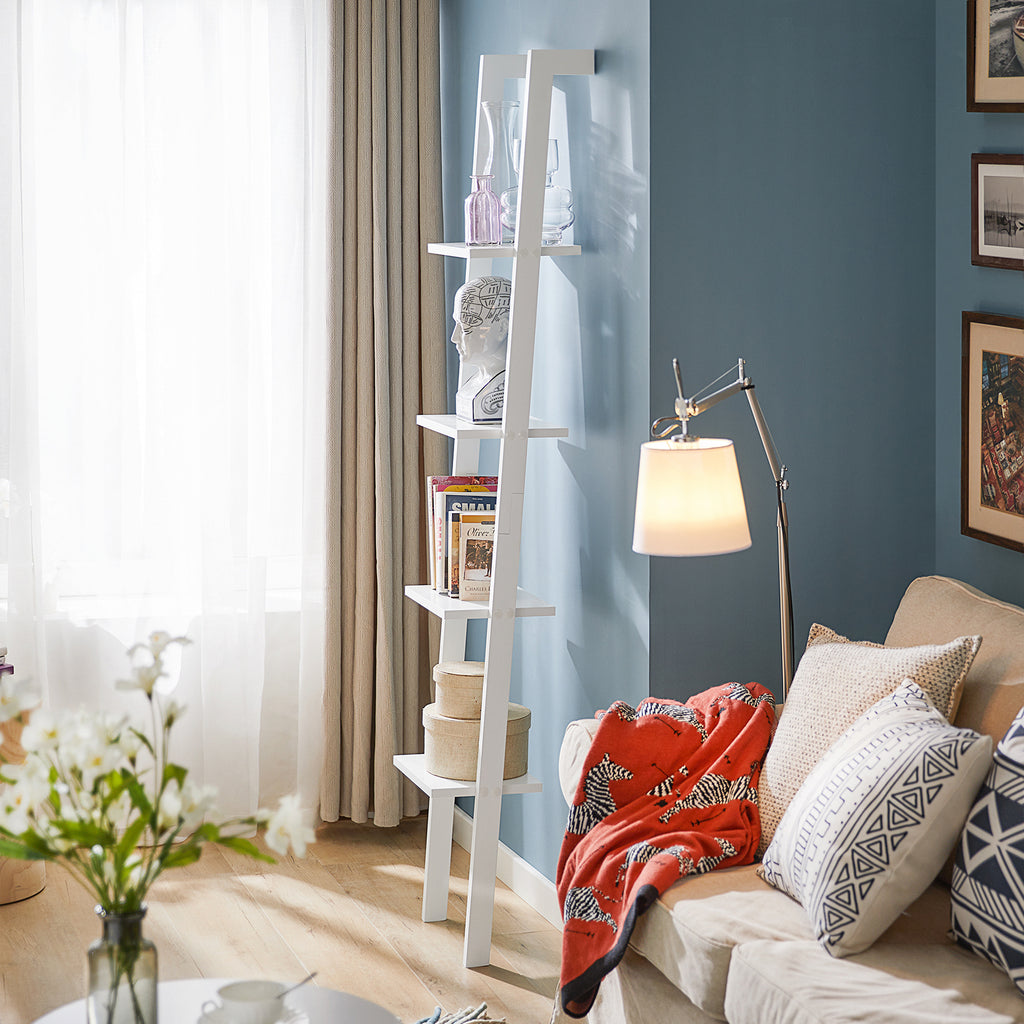 Étagère en échelle SoBuy FRG15-W - Blanche - 4 tablettes - 33 x 23 x 180 cm