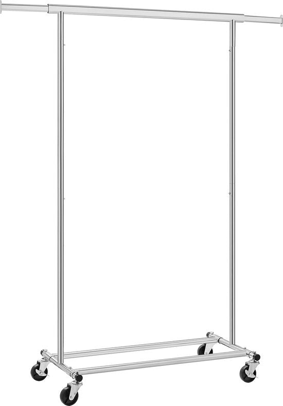 O'DADDY® Porte-manteau à roulettes - Porte-armoire - Porte-manteau ajustable - Porte-manteau extensible 92-132 cm - 90 kg chargeable - Métal - Argent