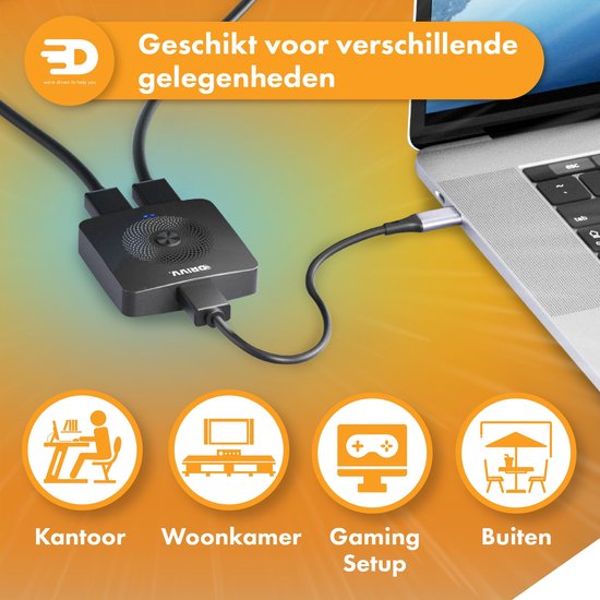 Drivv. Commutateur HDMI - 2 entrées 1 sortie / 1 entrée 2 sortie - bidirectionnel - Supporte 720p/1080p/4K/3D - Noir