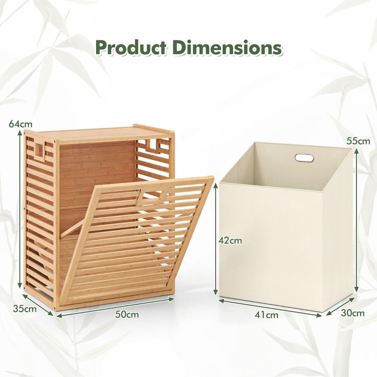 Étagère de salle de bain Coast avec panier à linge - bambou - panier en tissu rabattable - naturel