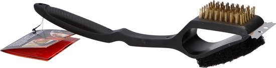 BBQ Collection Brosse de nettoyage pour barbecue - 3 en 1 - Brosse en acier - Éponge à récurer - Grattoir - 38 cm - Noir