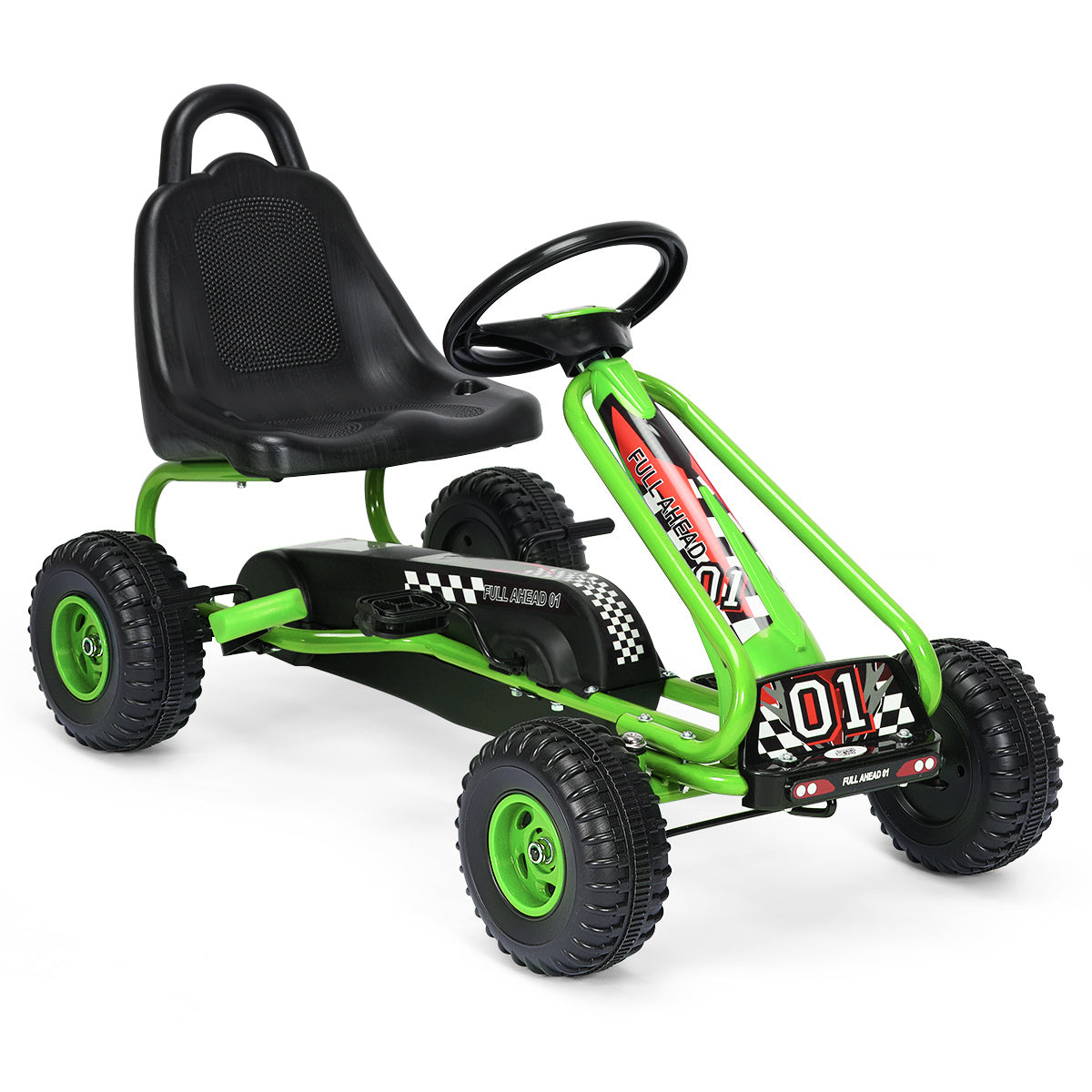 Coast Pedal Go Kart avec siège réglable 4 roues Voiture à pédales 92 x 50 x 53 cm vert + noir