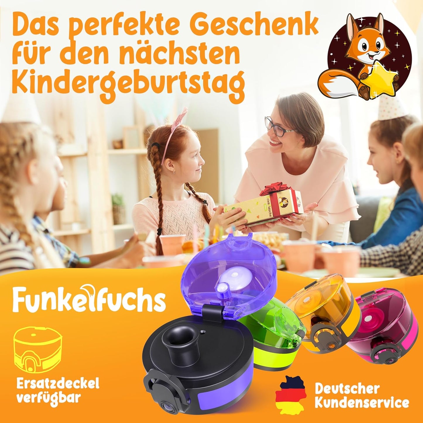 Funkelfuchs® gourde pour enfants - 500ml, violet - gazeuse - 100% étanche - bouteille d'eau lavable au lave-vaisselle - pour la maternelle, l'inscription à l'école, l'école, le sport