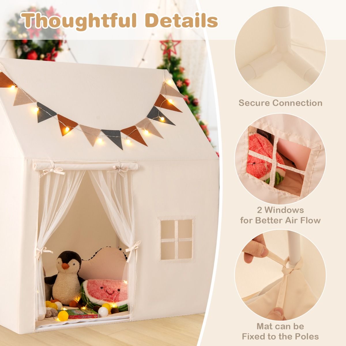 Coast Play Tent for Children - Incl. Light String - 123 x 107 x 137 cm - Beige