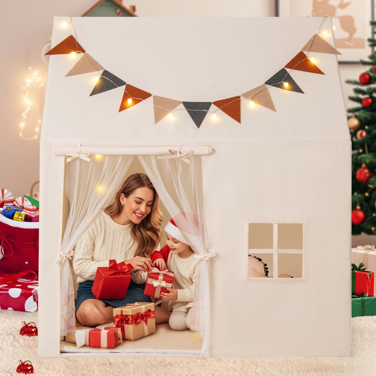 Coast Play Tent for Children - Incl. Light String - 123 x 107 x 137 cm - Beige