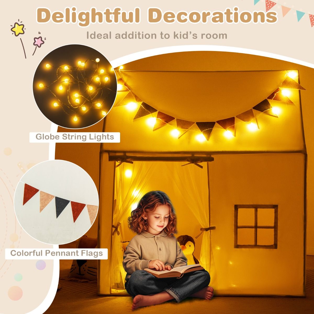 Coast Play Tent for Children - Incl. Light String - 123 x 107 x 137 cm - Beige