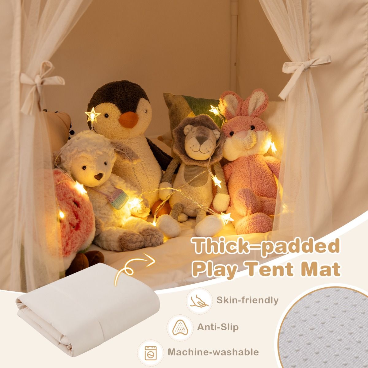 Coast Play Tent for Children - Incl. Light String - 123 x 107 x 137 cm - Beige