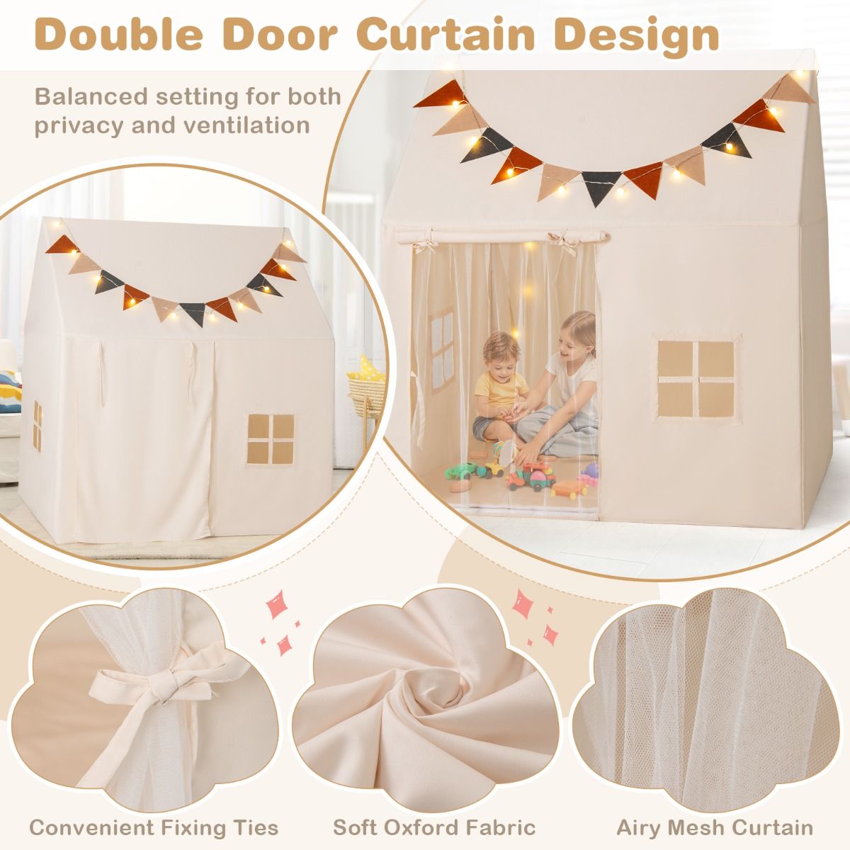 Coast Play Tent for Children - Incl. Light String - 123 x 107 x 137 cm - Beige