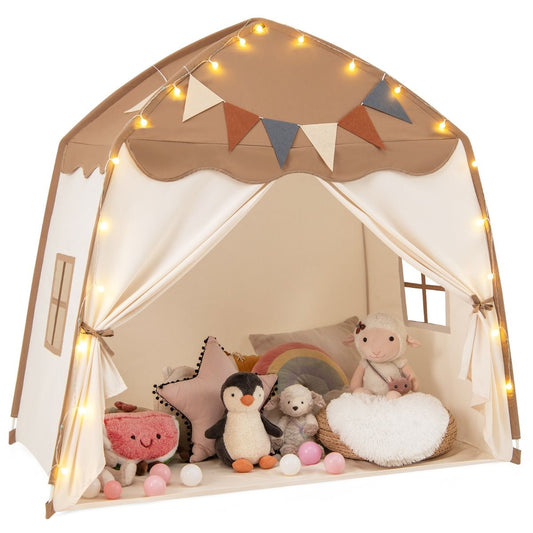 Coast Play Tent Kids 157 x 98 x 148 cm Beige/Brown - Tente lit avec lumières et drapeaux pour l'intérieur et l'extérieur