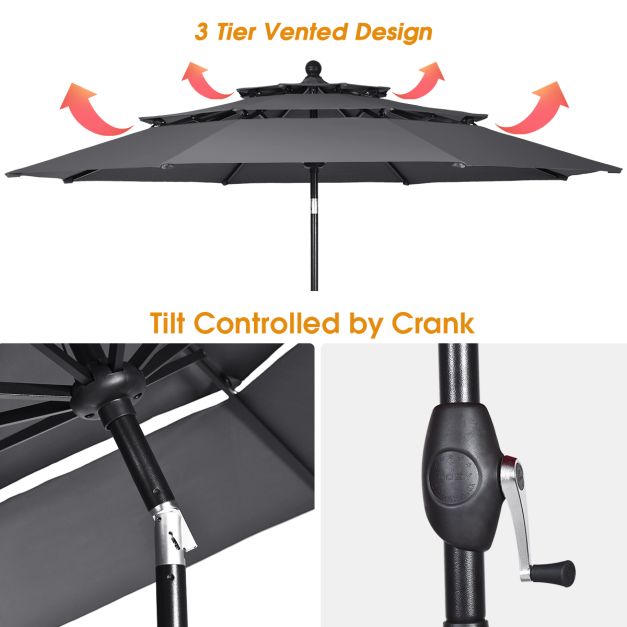 Parasol Coast - 300 cm - Articulé - Coupe-vent - Aluminium - Protection UV - Gris