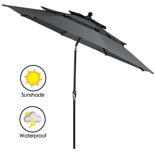 Parasol Coast - 300 cm - Articulé - Coupe-vent - Aluminium - Protection UV - Gris