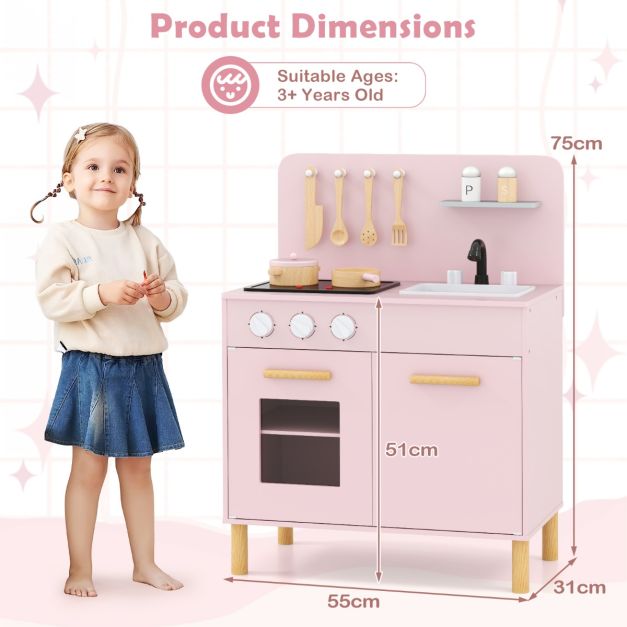coast Play Kitchen - avec lumière, son et accessoires - 55 x 31 x 75 cm - rose