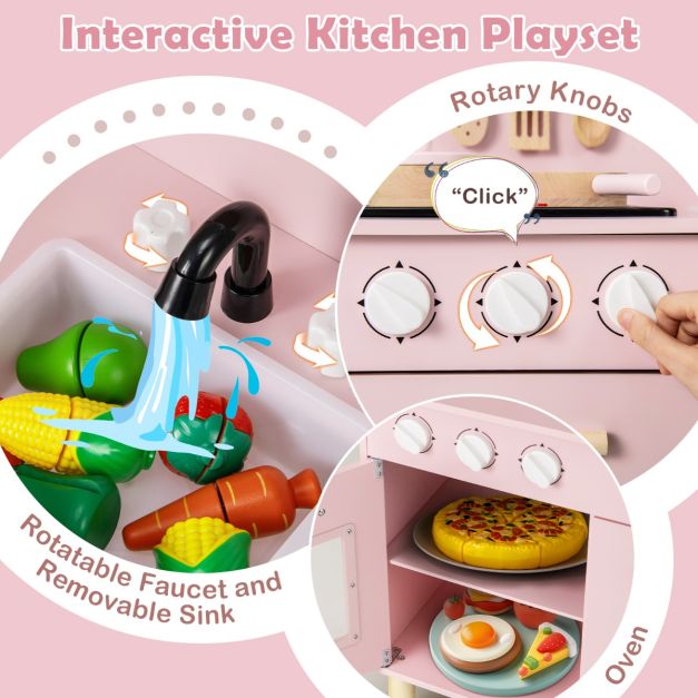 coast Play Kitchen - avec lumière, son et accessoires - 55 x 31 x 75 cm - rose