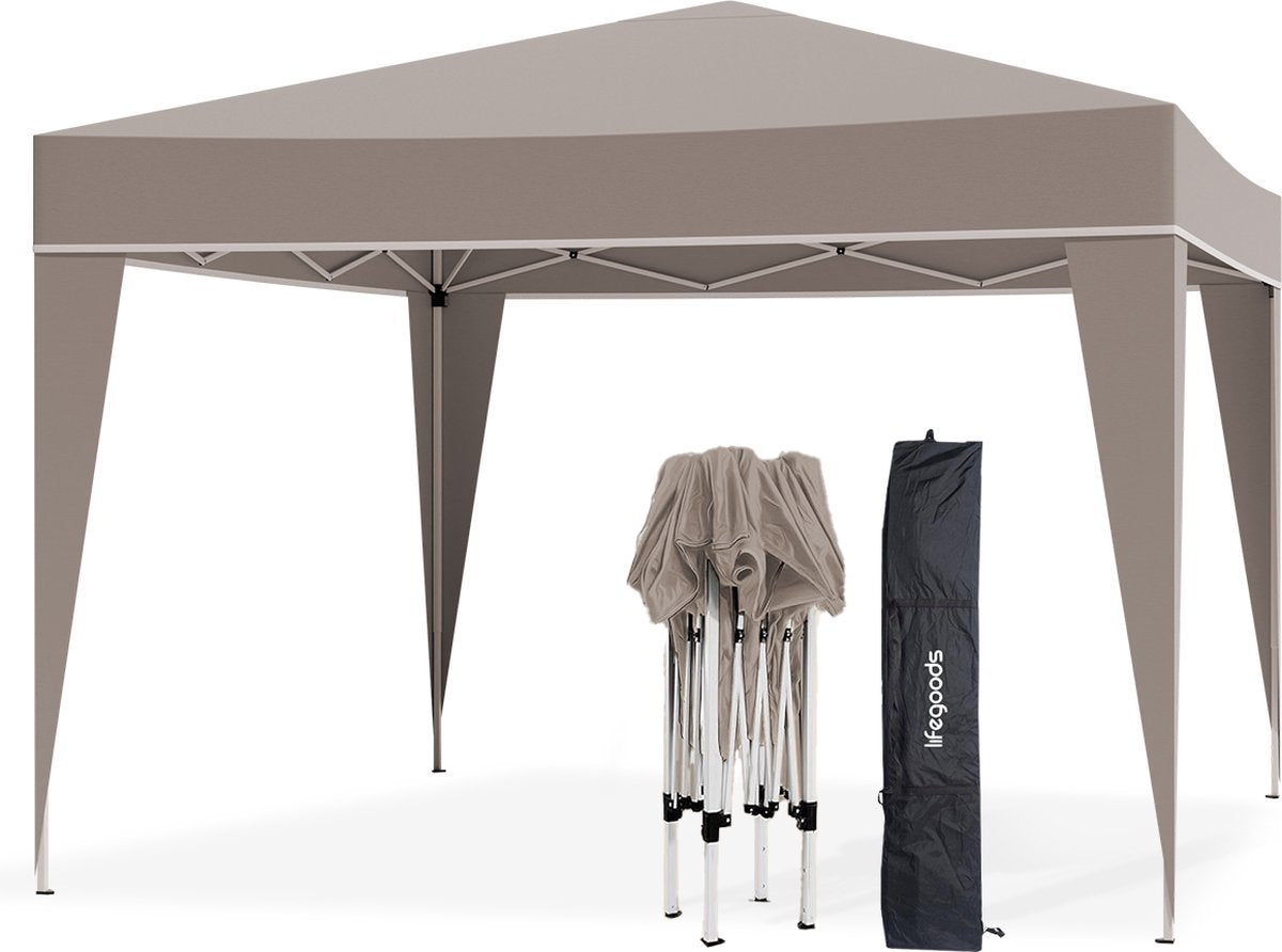 LifeGoods Party Tent - Pavillon - EasyUp - Pliable - Imperméable - Avec sac de transport - 300 x 300 cm - Beige