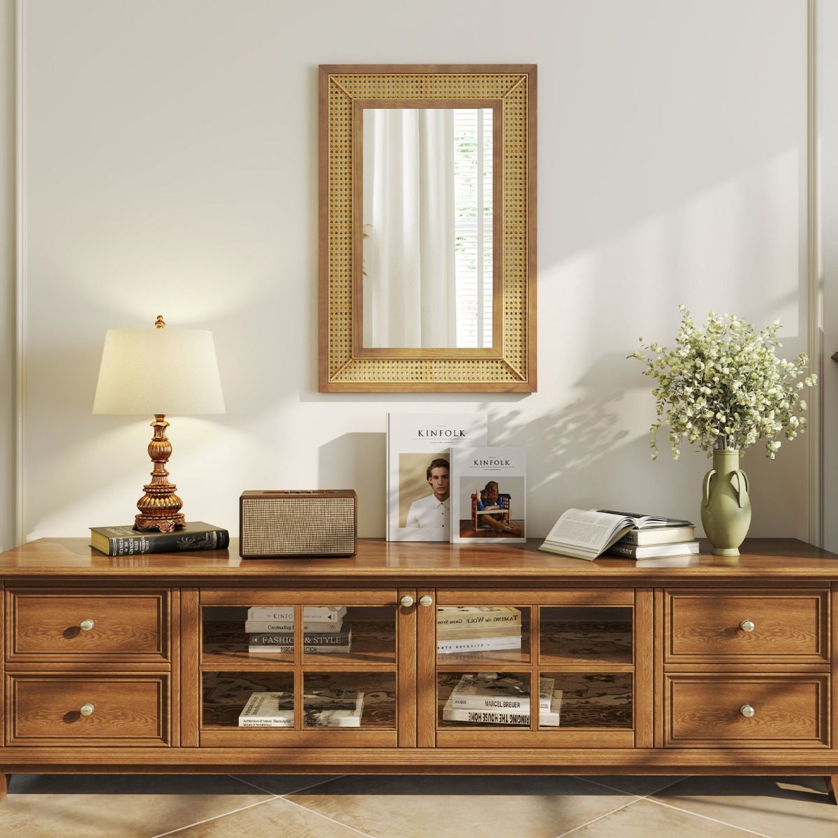 Coast Rattan Wall Mirror 90x60 cm Natural Wood - Miroir Boho rectangulaire à suspendre à l'horizontale ou à la verticale