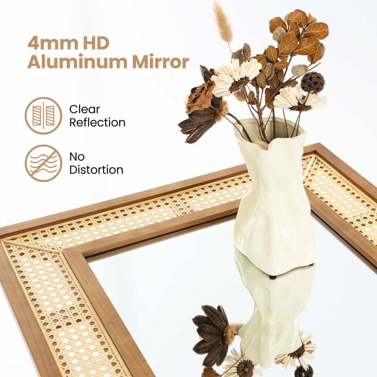 Coast Rattan Wall Mirror 90x60 cm Natural Wood - Miroir Boho rectangulaire à suspendre à l'horizontale ou à la verticale