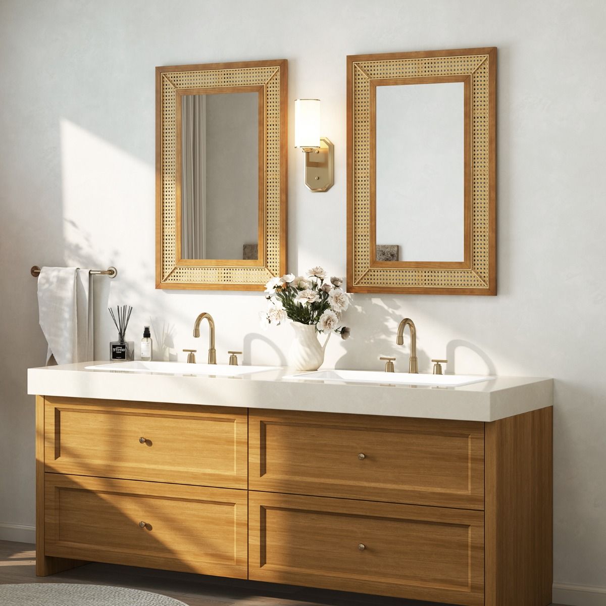 Coast Rattan Wall Mirror 90x60 cm Natural Wood - Miroir Boho rectangulaire à suspendre à l'horizontale ou à la verticale