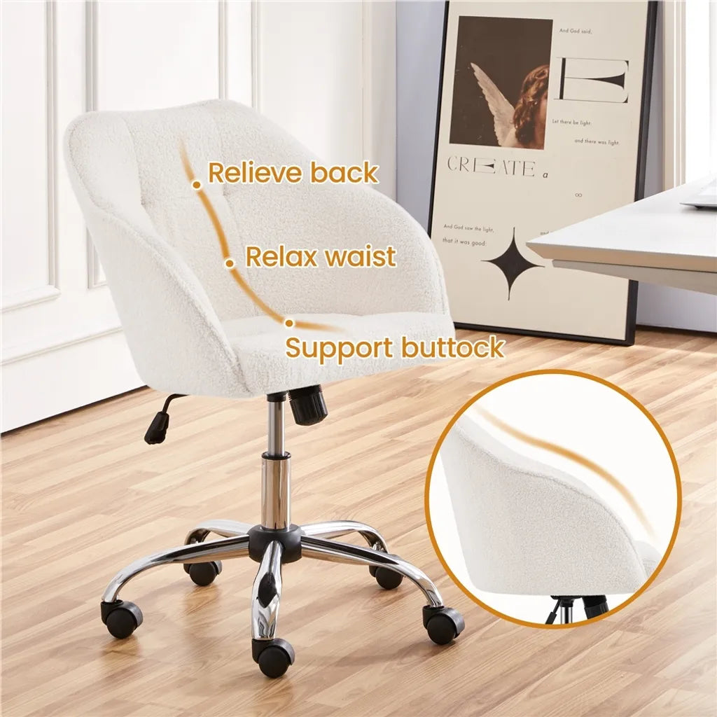 Chaise de bureau ergonomique Yaheetech 60 x 60 x 76,5-86,5 cm - Ivoire - Chaise pivotante réglable avec revêtement en velours