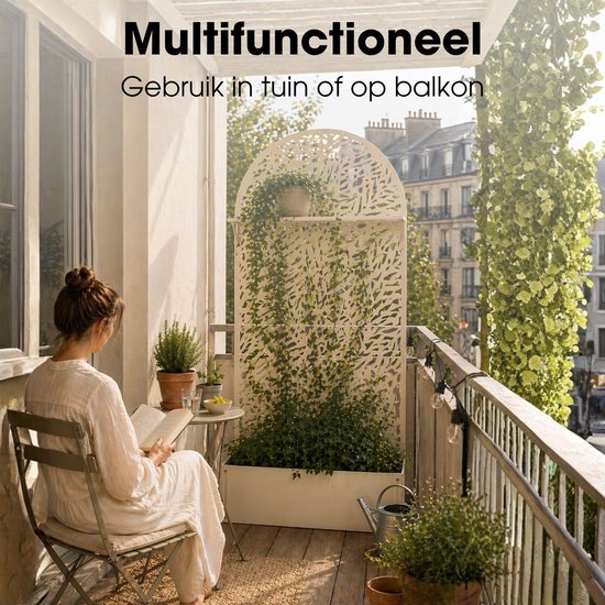 Mica Decorations Sapri Support pour plantes - Jardinière avec treillis pour plantes grimpantes - Support pour plantes autonome ou à fixer au mur - 90 x 33 x 180 cm - Blanc cassé