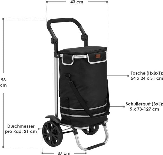 Chariot de supermarché 3en1 - 56L - Noir