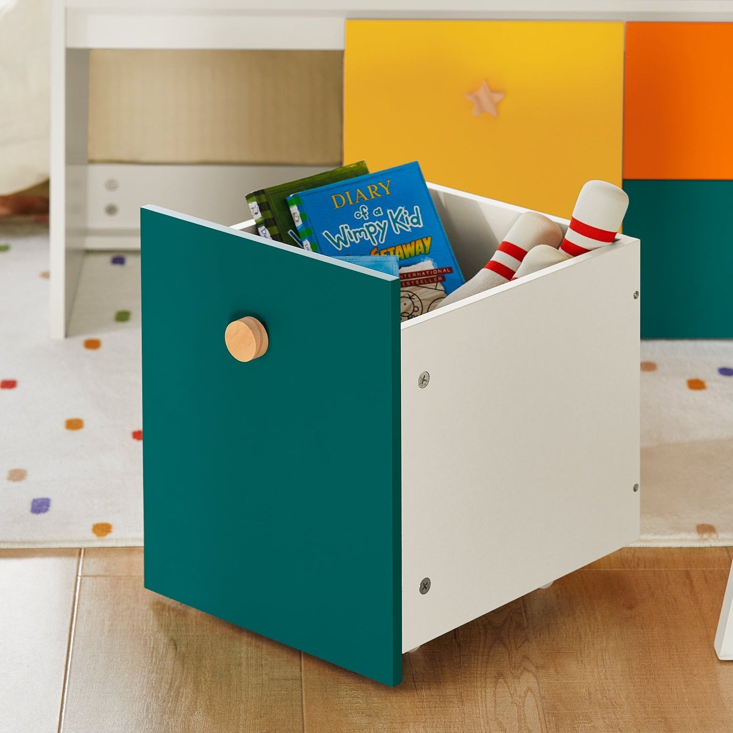 SoBuy Banc de rangement enfant avec 2 armoires et 2 tiroirs - Max. 150 kg - 100 x 37 x 46 cm - Coloré