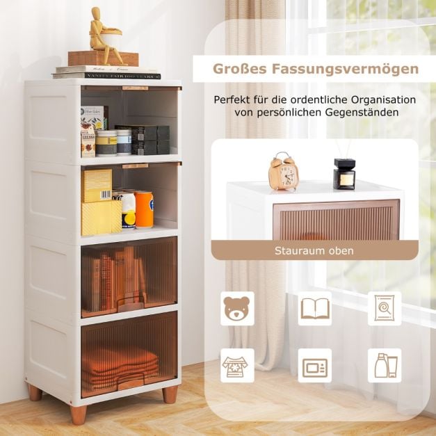 Boîtes de rangement empilables Coast avec portes – Lot de 4 pièces, 150 L – 45 x 38 x 117 cm – Blanc