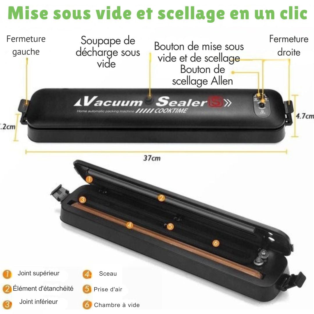 Machine à emballer sous vide BestHome - Avec 15 sacs sous vide - Pour tous types d'aliments - noir