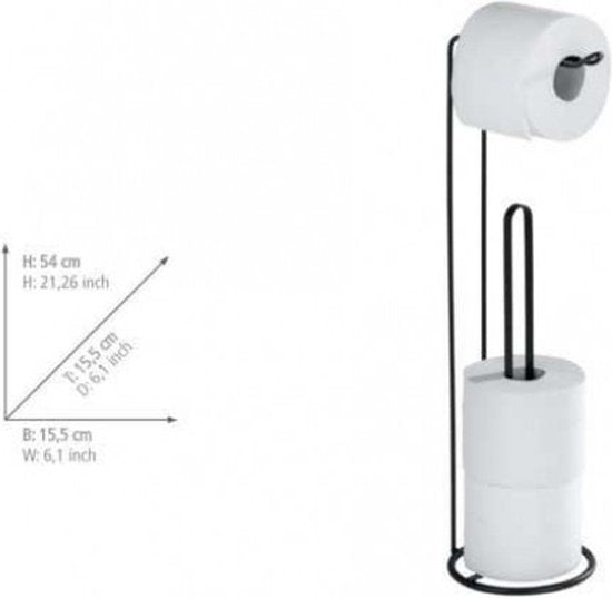 Porte-rouleau de papier toilette WENKO 2-en-1 Lugano, acier noir mat - Porte-rouleau de réserve - Porte-rouleau de papier toilette sur pied - Porte-rouleau de papier toilette sur pied - Noir