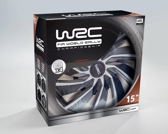 WRC Wieldoppen 15 inch - zilver/zwart - 4st