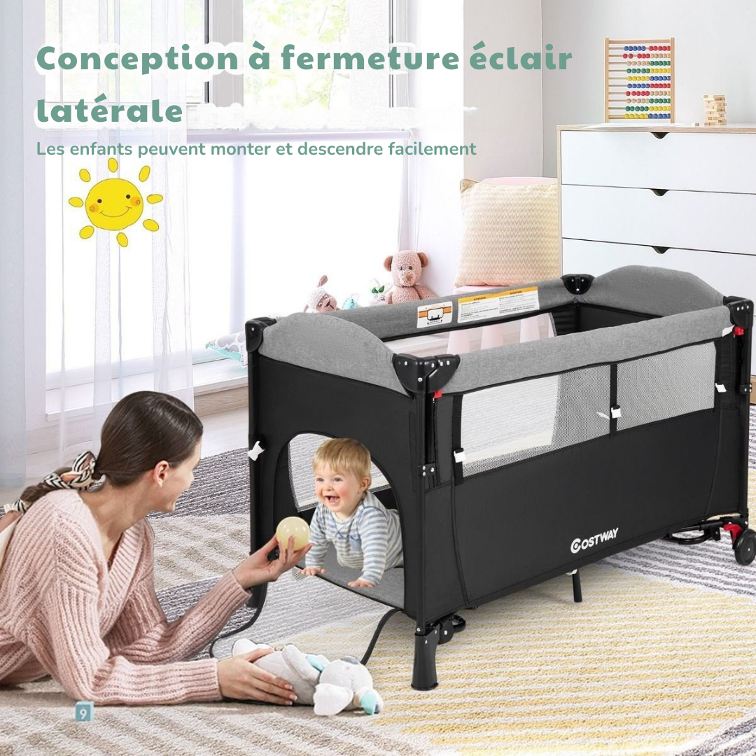 Lit de bébé multifonction Coast - 76 x 108.5 x 83 cm - Noir