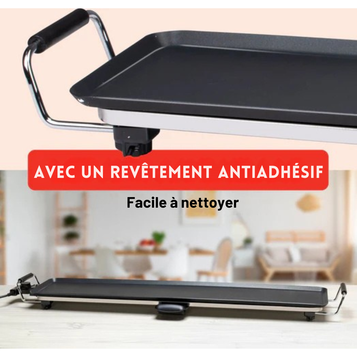 Plaque Teppanyaki XXL - Alpina - Plaque de cuisson - 100x20 cm - 2000 W - Thermostat réglable - Revêtement antiadhésif - Noir