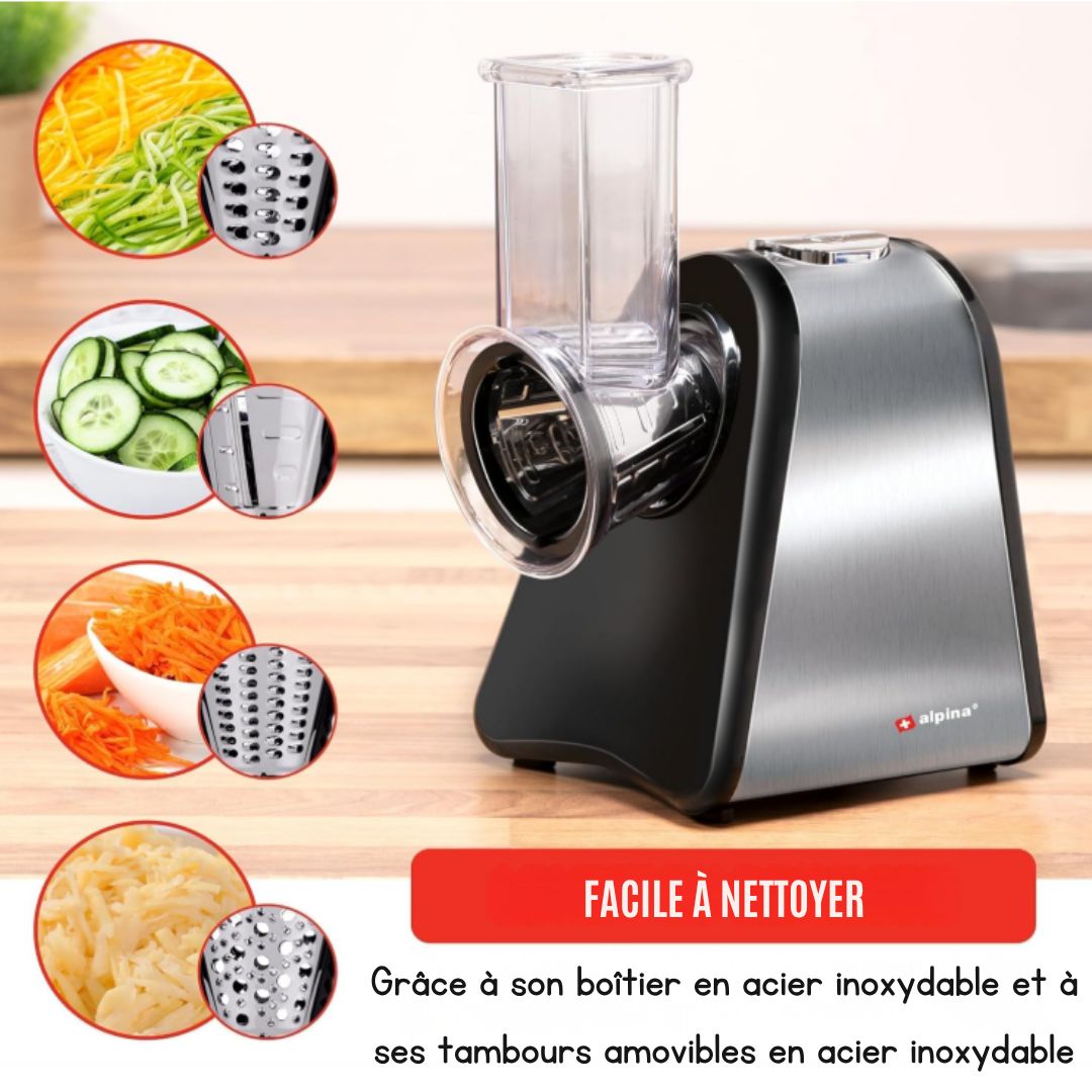 Coupe-légumes électrique Alpina - Mandoline - 4 lames en acier inoxydable - 200W - Noir/gris