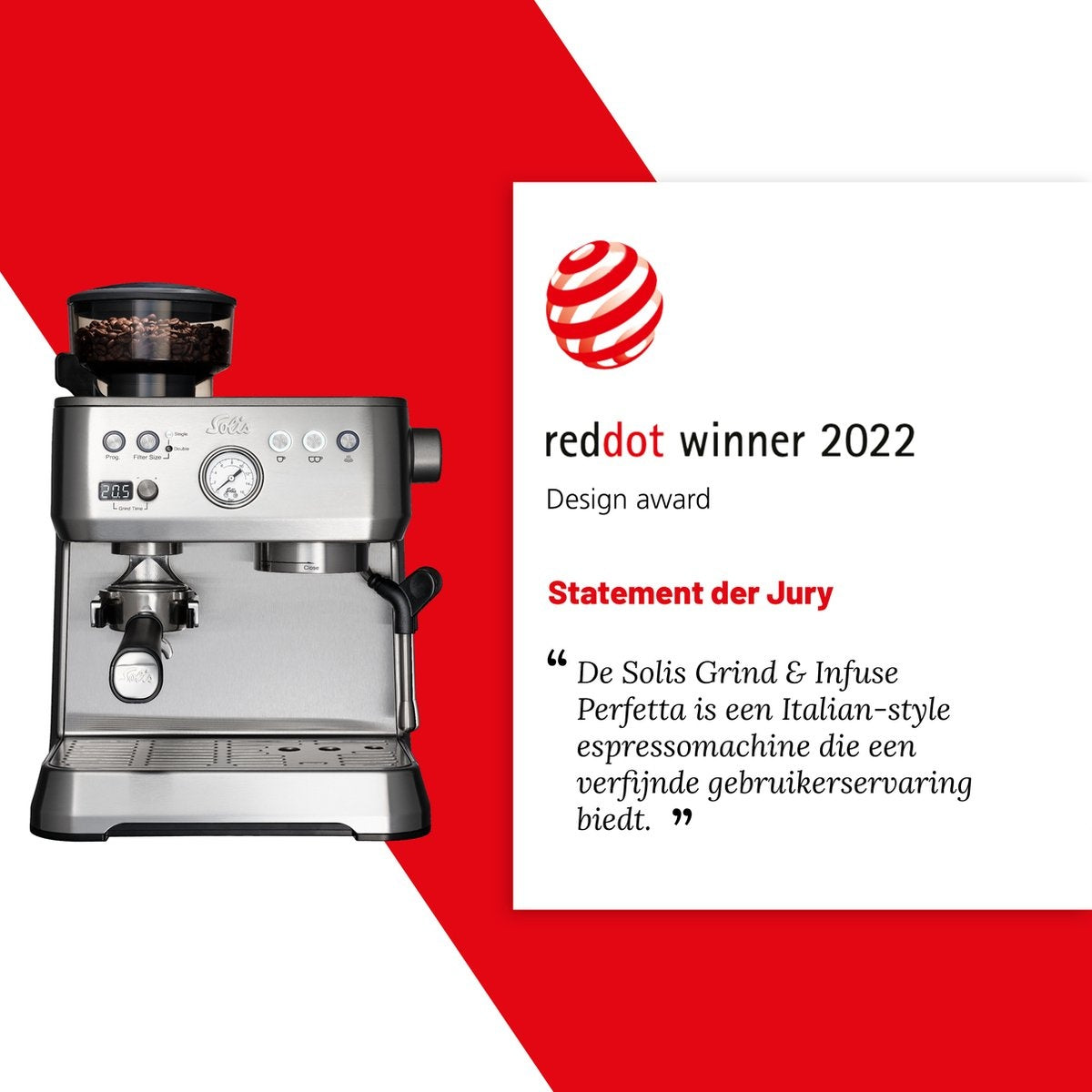 Machine à espresso avec moulin à café antistatique - Solis Grind & Infuse Perfetta 1019 - Argent