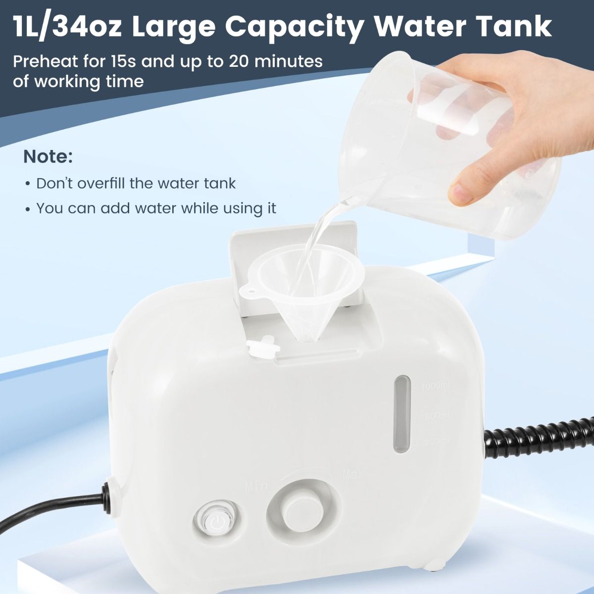 Coast 1600W Nettoyeur vapeur portable - 23.5 x 12.5 x 18 cm - Blanc - Réservoir d'eau 1L pour la voiture, la cuisine et la salle de bain